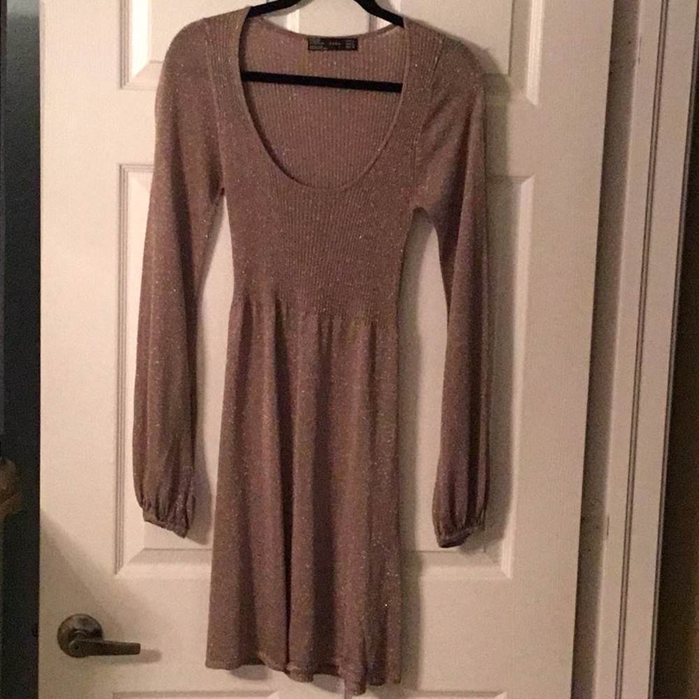 Zara Gold Metallic Sweater Dress
